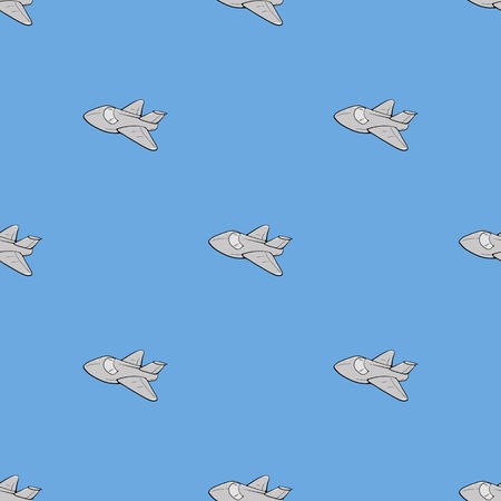 Seamless Aircraft Blue Background. White Airplane Patternのイラスト素材