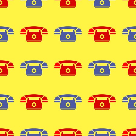 Seamless Retro Red Blue Phone Pattern. Silhouette of Old Telephoneのイラスト素材