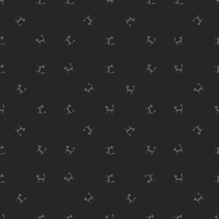 Grey Cats Seamless Pattern. Animal Pets Silhouettes  Background.のイラスト素材