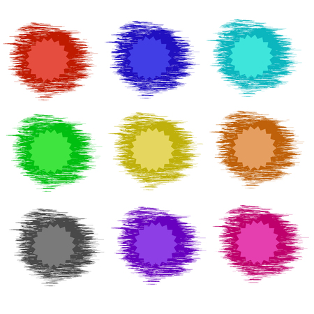 Set of Round Colored Banners Isolated on White Background. Colorful Grungy Circles. Transtarent Watercolor Shares.のイラスト素材
