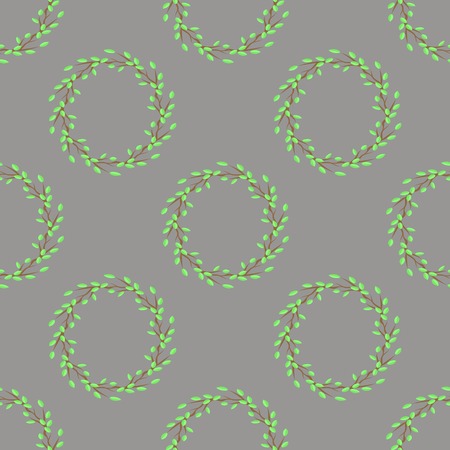 Summer Green Leaves Isolated on Grey Background. Seamless Leaves Patternのイラスト素材