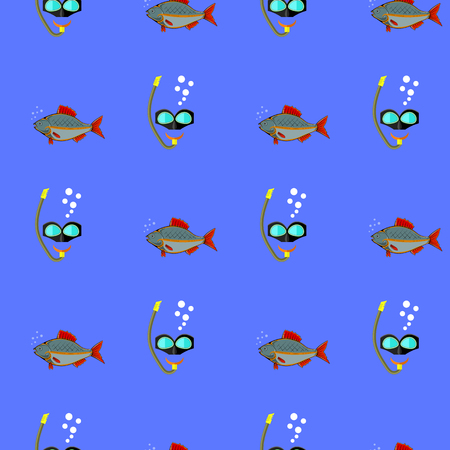 Diving Mask Icon Seamless Pattern on Blue. Extreme Sport Backgroundのイラスト素材