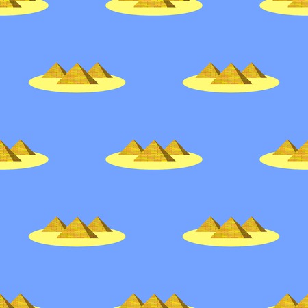 Ancient Pyramids Seamless Pattern on Blue. Historic Egiptian Building Background.のイラスト素材