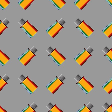 Memory Stick Seamless Pattern on Grey. Flash Computer Deviceのイラスト素材