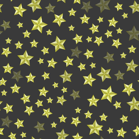 Set of Yellow Stars on Dark Background. Seamless Starry Pattern.のイラスト素材