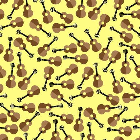 Guitar Silhouette Seamless Yellow Background. Musical Instrument Patternのイラスト素材