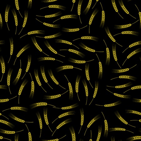 Yellow Wheat Seamless Pattern on Dark Background. Organic Natural Cereal Spikesのイラスト素材