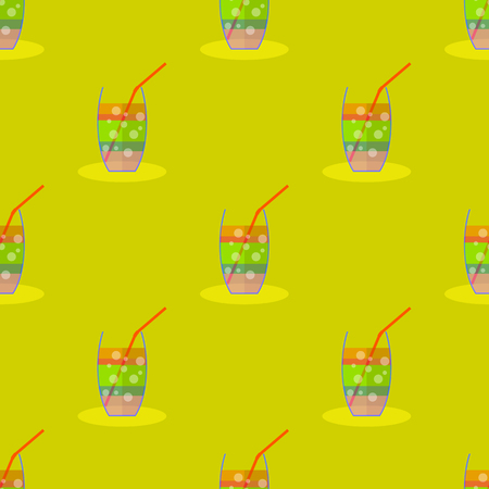 Cocktail Seamless Pattern on Yellow. Beverage Background.のイラスト素材