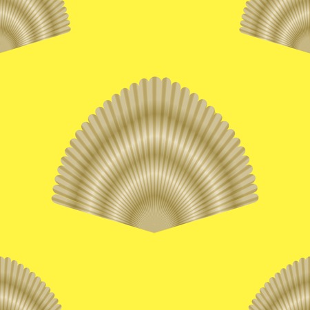 Exotic Seashell Seamless Pattern on Yellow Backgroundのイラスト素材