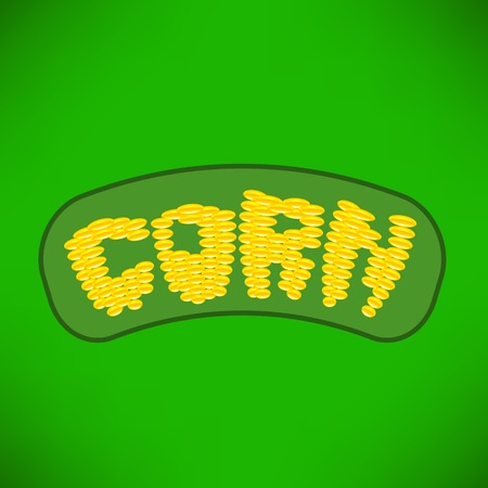Yellow Corn Isolated on Green Background. Corn Lettersのイラスト素材