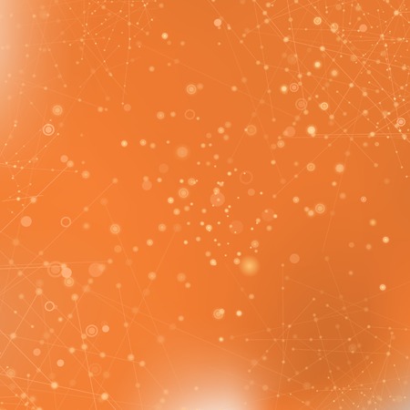 Orange Technology Background with Particle, Molecule Structure. Genetic and Chemical Compounds. Communication Concept. Space and Constellations.のイラスト素材