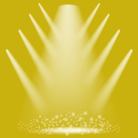 Concert Lighting. Stage Spotlights Background. Lantern Illuminates Yellow Background. Spotlight Patternのイラスト素材