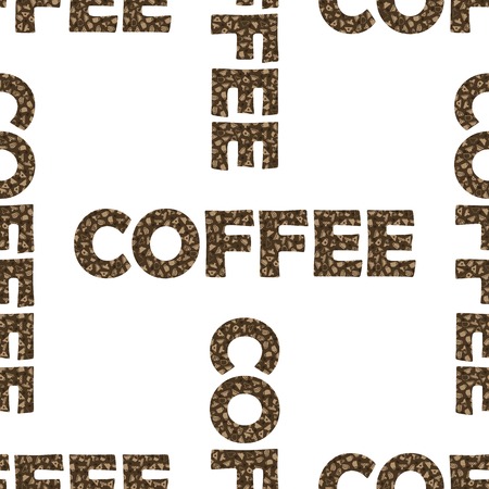 Set of Coffee Cups  Seamless Pattern on White Background. Decorative Design Text Coffeeのイラスト素材