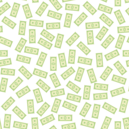 Set of Paper Dollars Seamless Pattern on White Background. American Banknotes. Cash Money. US Currencyのイラスト素材