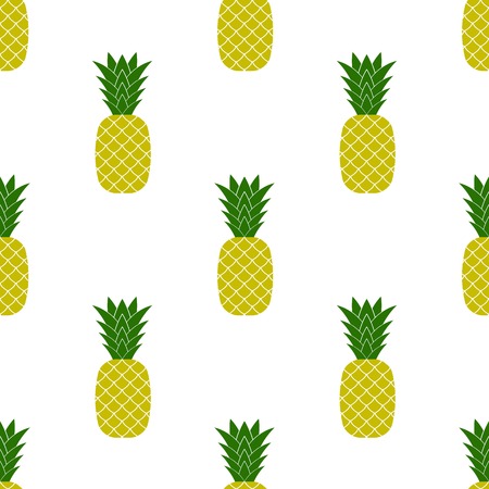 Fresh Ripe Pineapple Seamless Pattern on White. Tropical Fruit Background.のイラスト素材