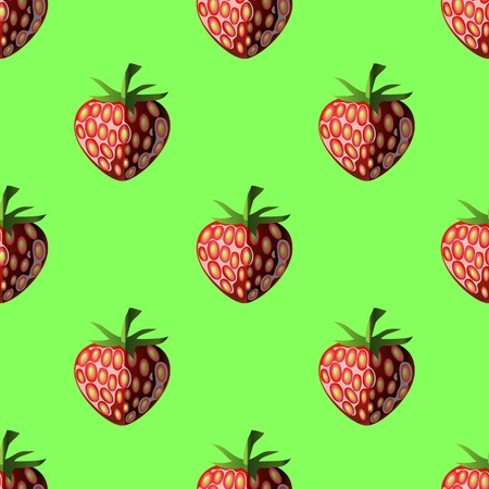 Fresh Strawberry Fruit Seamless Pattern on Green.のイラスト素材