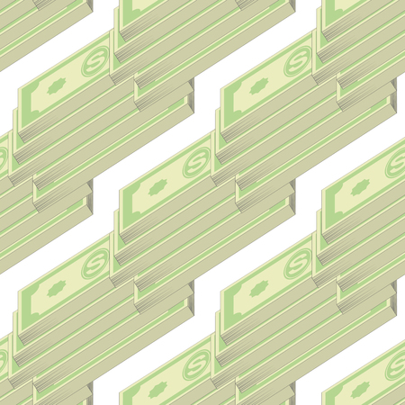 Set of Paper Dollars Seamless Pattern on White Background. American Banknotes. Cash Money. US Currencyのイラスト素材