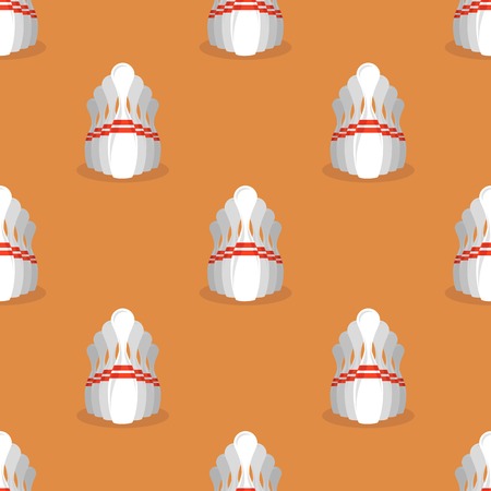 Bowling Pins Isolated on Orange Background. Sport Seamless Patternのイラスト素材