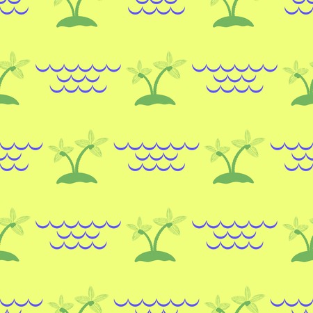 Palm Seamless Pattern on Isolated Yellow  Backgroundのイラスト素材