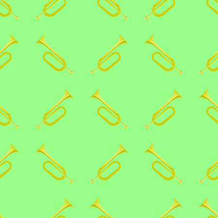 Yellow Musical Horn Seamless Pattern Isolated on White Background. Wind Instrumentのイラスト素材