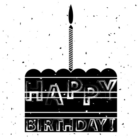 Cake and Candle Silhouette Isolated on White Background. Grunge Greeting Card. Happy Birthday Banner...