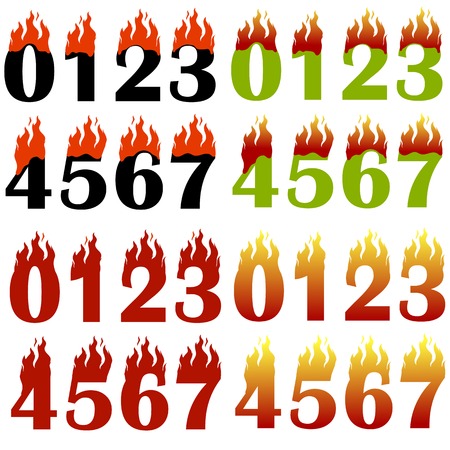 Burning Numbers Isolated on White Background. One Two Three Figures in Fireのイラスト素材
