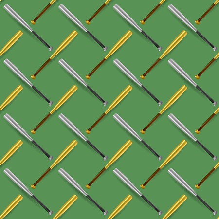 Baseball Sport Inventory Seamless Pattern Isolated on Green Background.のイラスト素材