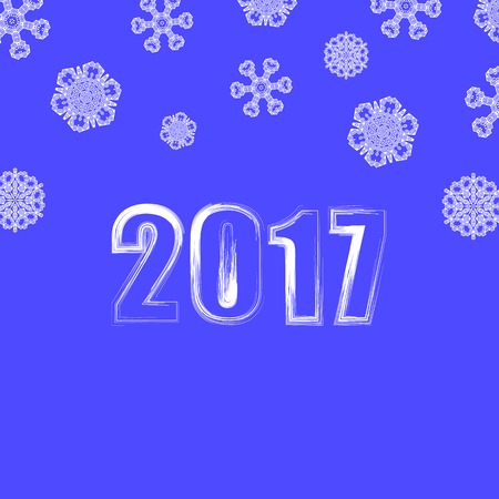 Christmas Banner. 2017 New Year Poster on Blue Snowflake Winter Background