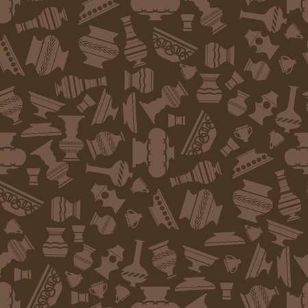Vases Silhouettes Seamless Pattern on Brown Backgroundのイラスト素材