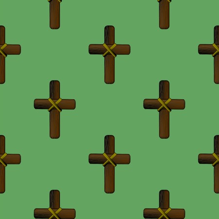Wood Cross Isolated on Green Background. Seamless Patternのイラスト素材