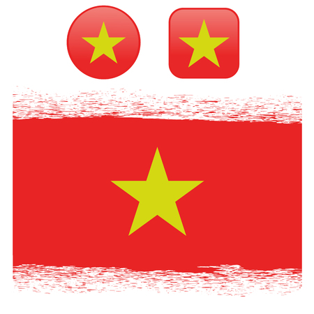 Colored Vietnam Flag with Details and Grunge Texture Isolated on White Backgroundのイラスト素材