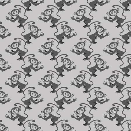 Cartoon Monkey Seamless Pattern on Grey Backgroundのイラスト素材