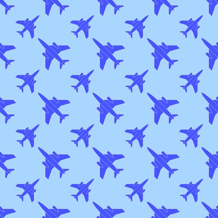 Airplane Silhouette Seamless Pattern on Blue Backgroundのイラスト素材