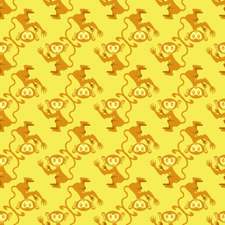 Cartoon Monkey Seamless Pattern on Yellow Backgroundのイラスト素材
