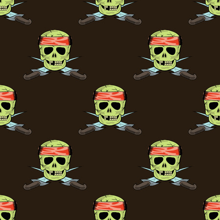 Skull Cross sharp Dagger Seamless Pattern Isolated on Brownのイラスト素材