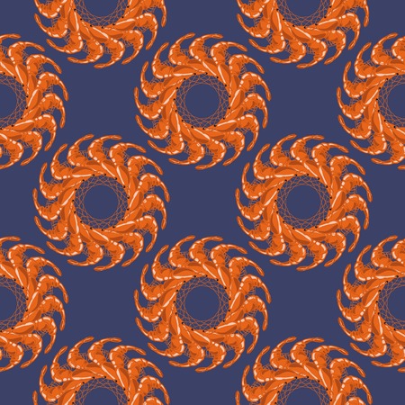 Cooked Red Shrimps Seamless Pattern on Blue Background. Tasty Sea Food.のイラスト素材