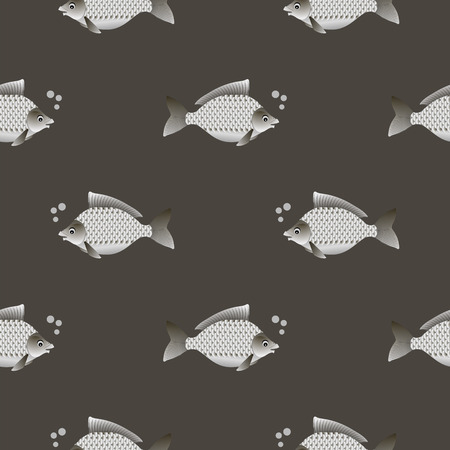 Set of Fish Isolated on Grey Background. Carp Seamless Patternのイラスト素材