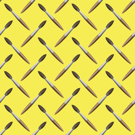Paintbrush Seamless Pattern on Yellow Background. Set of Brushesのイラスト素材