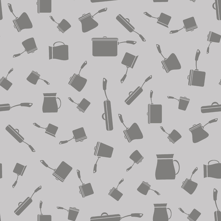 Pots and Pans Silhouettes Seamless Pattern on Grey Backgroundのイラスト素材