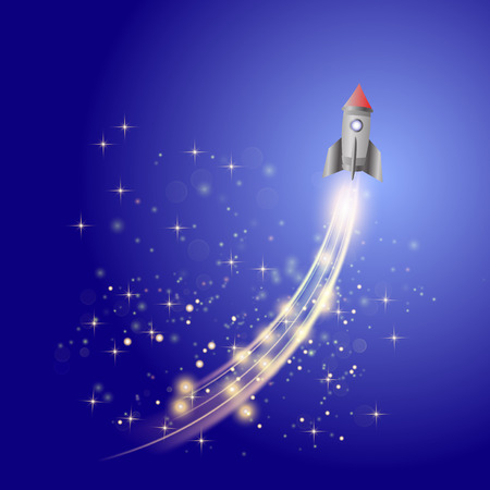 Space Rocket on Blue Sky Background . Launching Spacecraft.のイラスト素材