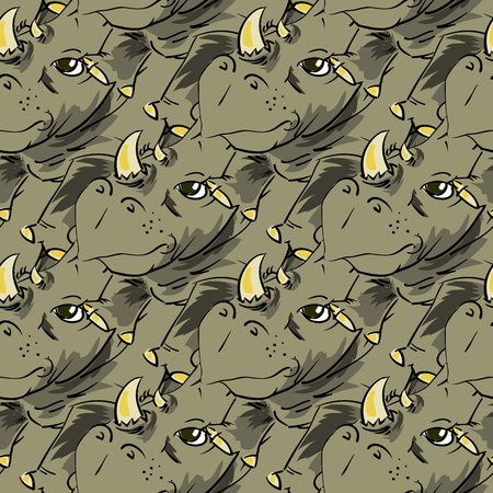 Seamless African Rhinoceros Background. Animal Rhino Patternのイラスト素材