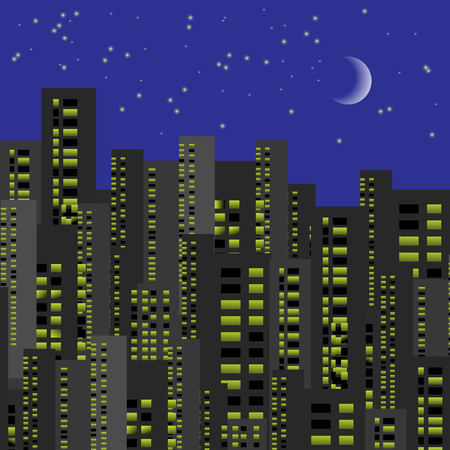Night City Backround. Urban Buildings with Luminous Windowsのイラスト素材