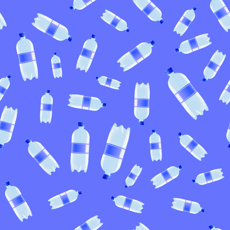 Plastic Water Bottles Seamless Pattern on Blue Backgroundのイラスト素材