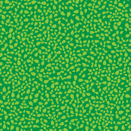 Summer Green Leaves Isolated on Green Background. Seamless Different Leaves Patternのイラスト素材