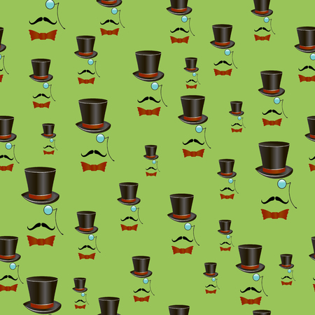 Mustaches and Accessories Seamless Pattern Isolated on Green Backgroundのイラスト素材