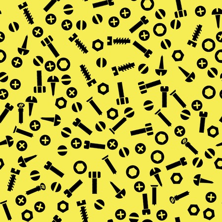 Metal Bolt and Nut Seamless Pattern on Yellow Backgroundのイラスト素材