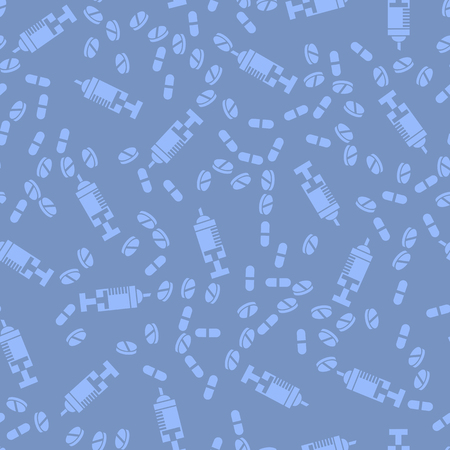 Diffetent Pills Isolated on Blue Background. Seamless Medical Patternのイラスト素材