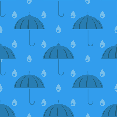 Umbrella and Rain Drops Seamless Pattern on Blue Backgroundのイラスト素材