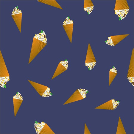 Ice Cream Seamless Pattern on Blue Backgroundのイラスト素材