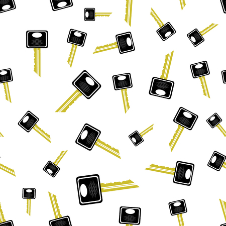 Metallic Keys Isolated on White Background. Seamless Key Patternのイラスト素材